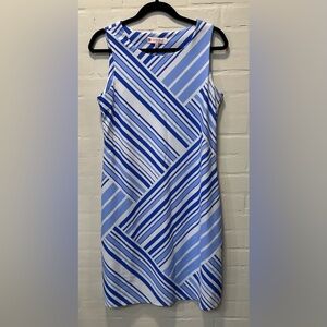 Jude Connally Blue & White Striped Preppy Nautical Sleeveless Shift Dress M